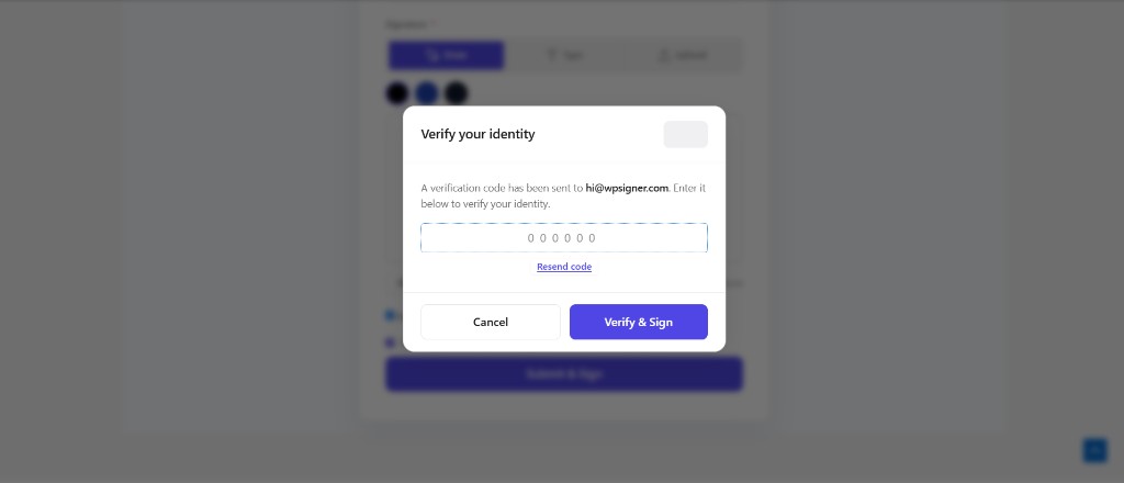 Verify your identity modal asking for a one-time password sent by email